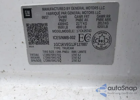 2018 Chevrolet Silverado 2500Hd Lt z USA, uszkodzony, nr VIN 1GC1KVEG1JF127887